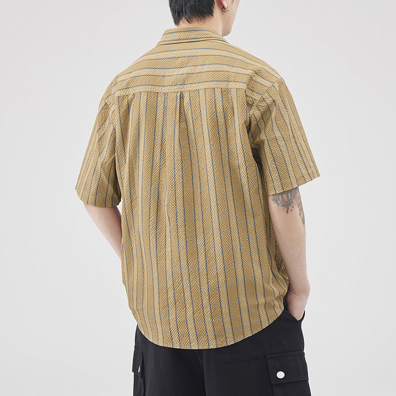 Men’s Short Sleeve Striped Seersucker Texture Cardigan with Non-Iron Finish
