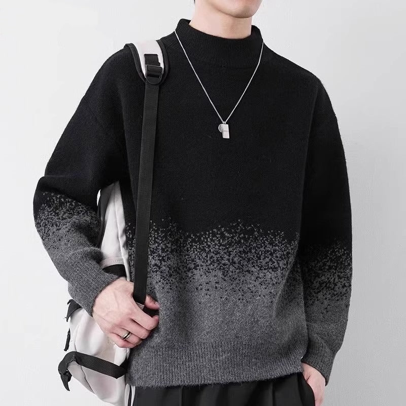 Men’s Gradient Pullover Sweater with Long Sleeves – Loose Fit, Easy Layering