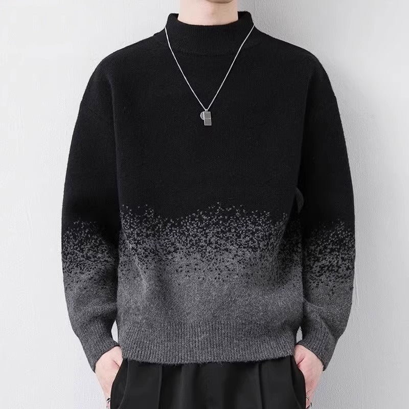 Men’s Gradient Pullover Sweater with Long Sleeves – Loose Fit, Easy Layering