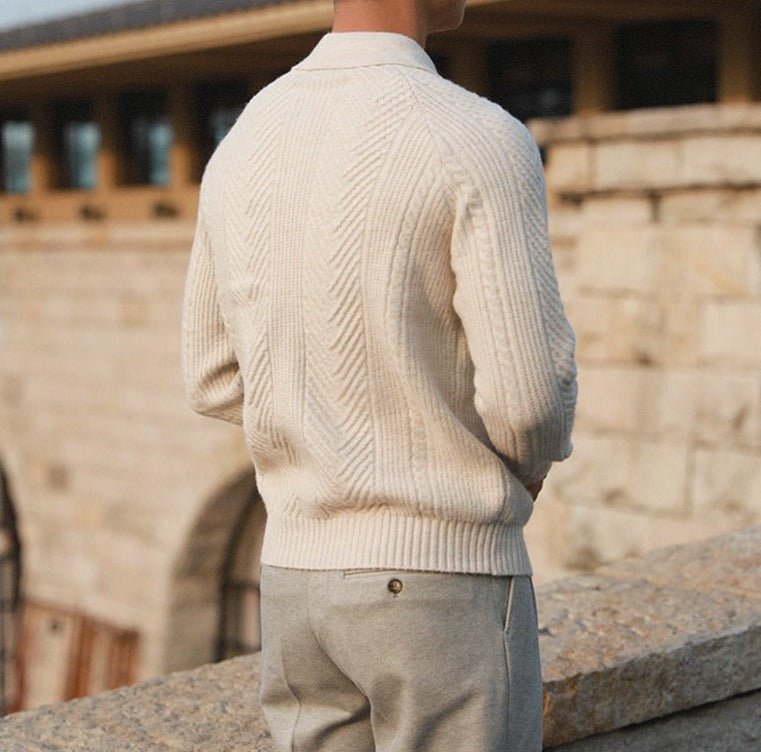 Men’s Textured Knit Sweater with Button-Down Collar – Long Sleeves, Regular Fit