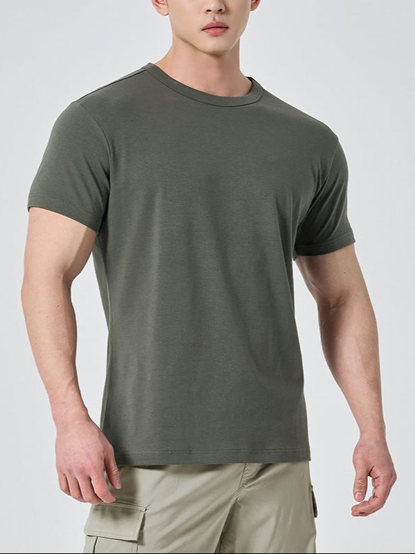 Men’s Short Sleeve T-Shirt Round Neck Solid Color Relaxed Fit