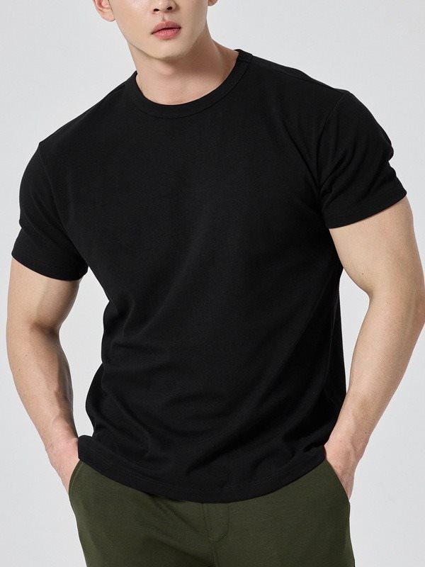 Men’s Short Sleeve T-Shirt Round Neck Solid Color Relaxed Fit