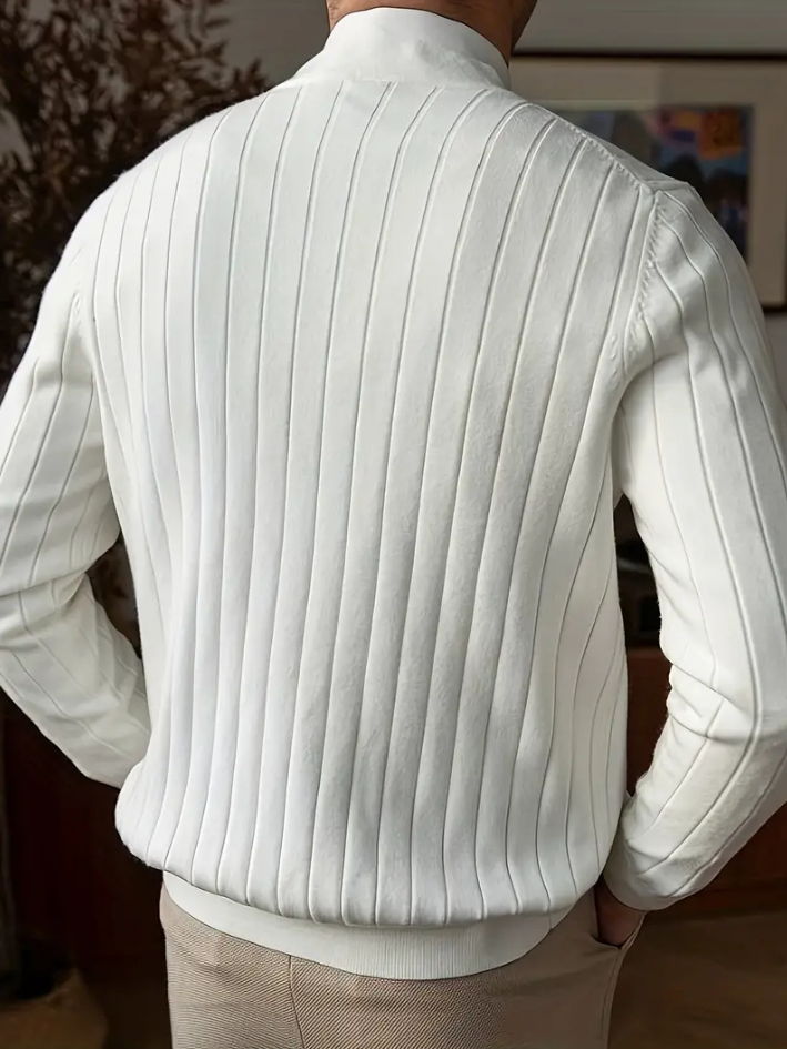 Men's V-Neck Sweater Long Sleeve Solid Color Knit With Ribbed Cuffs and Hem