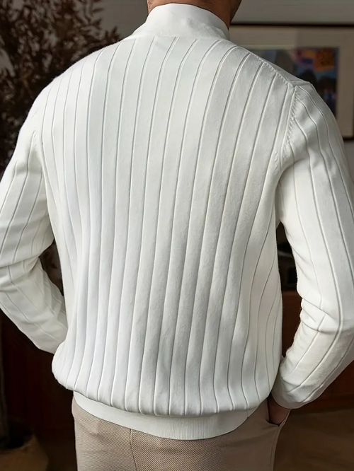 Men's V-Neck Sweater Long Sleeve Solid Color Knit With Ribbed Cuffs and Hem